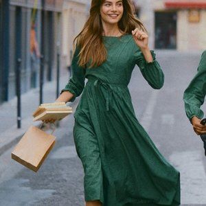 Simple Retro Lorraine Dark Green Long Sleeve Dress